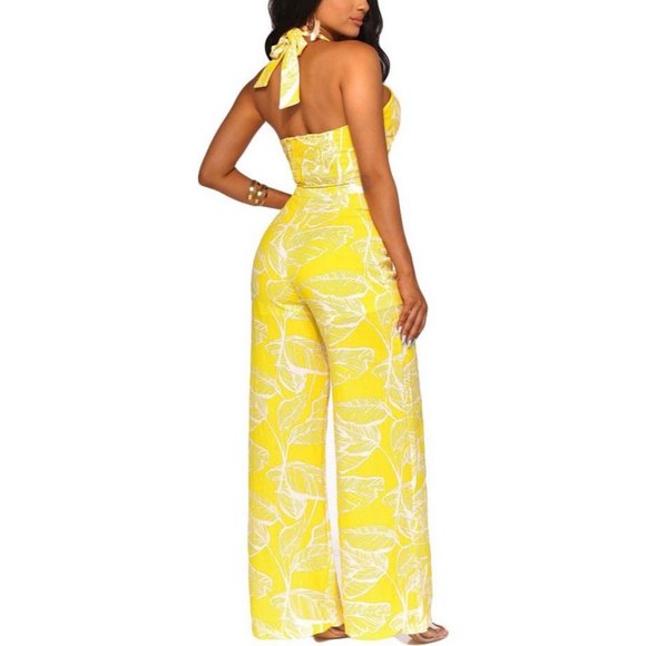 Floral Print Halter Neck Cutout Wide Leg Jumpsuit - Picture 4 of 6